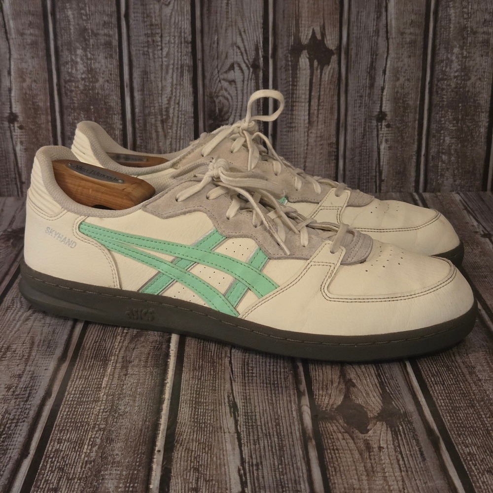 Sz 11.5 Mens ASICS Skyhand OG Cream Menthol Green Leather Sneakers Shoes VGUC